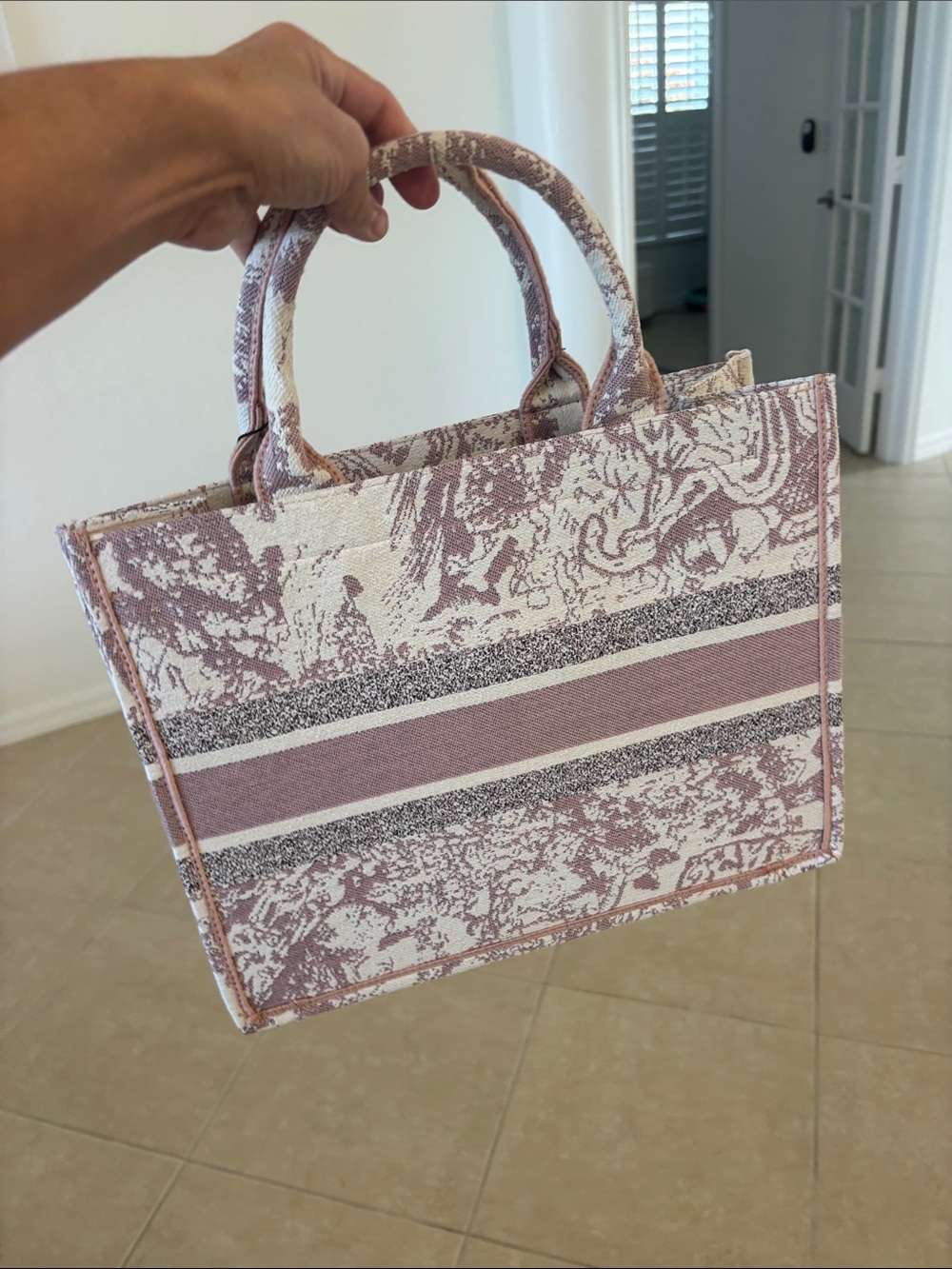 Chic Pink and Cream Tote Bag Medium Size Canvas